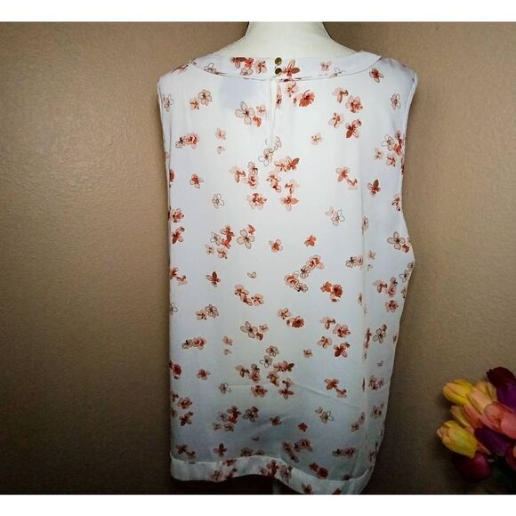 Liz Claiborne Career white floral Sleeveless blouse Size XXL - Picture 3 of 8
